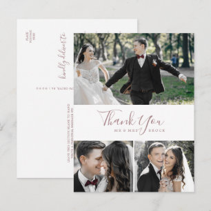 Carte Postale Rose minimaliste Gold 3 Photo Collage Merci