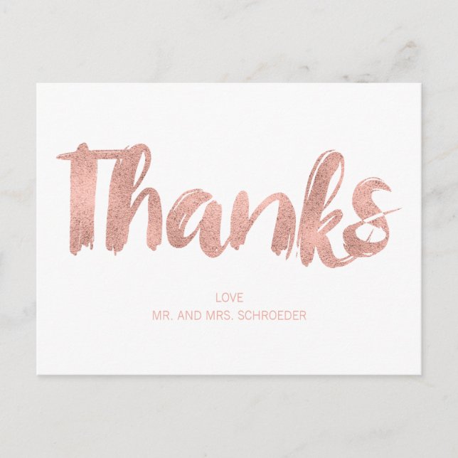 Carte postale Rose moderne Gold Love Mariage Merci (Devant)