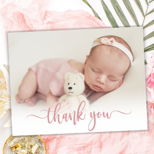 Carte Postale Rose moderne Gold Script Baby Photo Merci