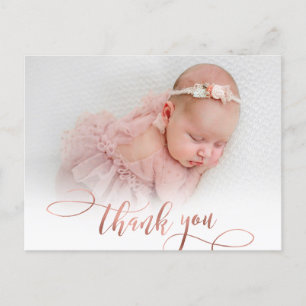 Carte Postale Rose moderne Gold Script New Baby Photo Merci