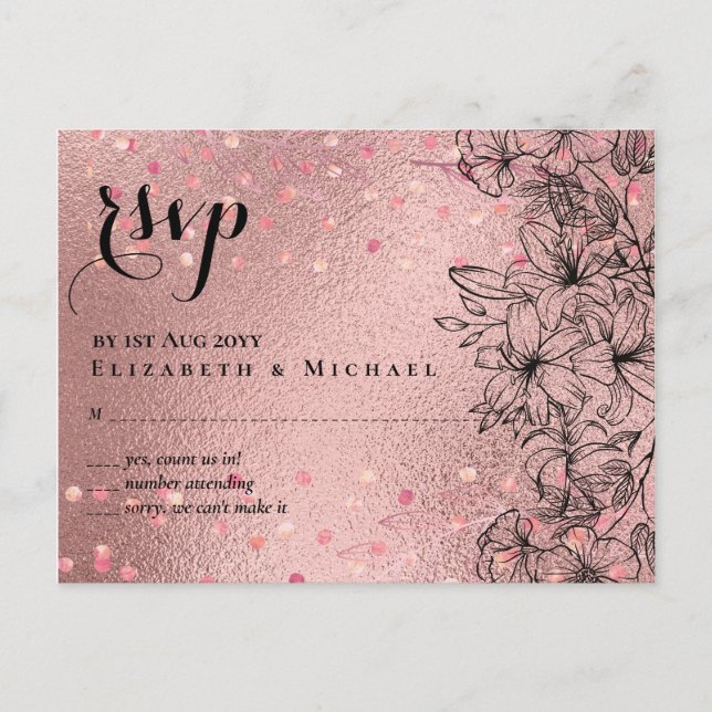 Carte Postale Rose moderne Gold tendance Mariage budget (Devant)