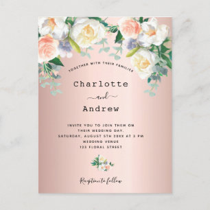 Carte Postale Rose or bleu rose floral blanc mariage