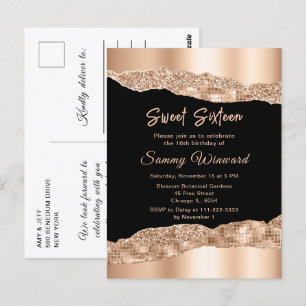 Carte Postale Rose or et noir glam Larmes Sweet sixteen