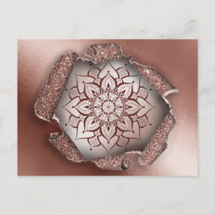 CARTE POSTALE ROSE OR MANDALA PARTIES SCINTILLANT TORN PAPIER
