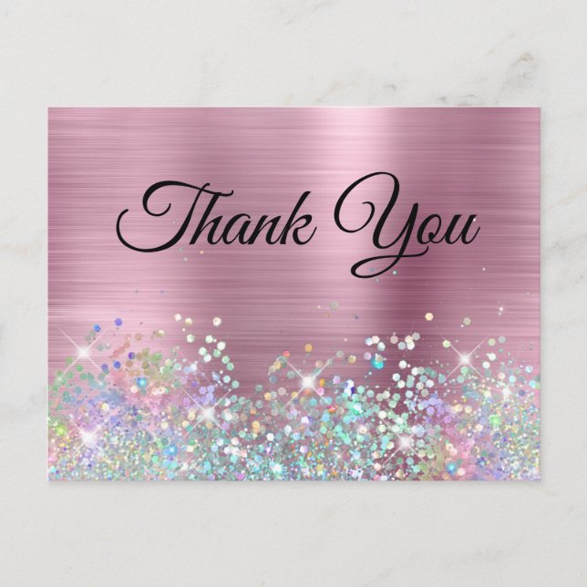 Carte Postale Rose Pailleté Holo Glitter Merci Féminin (Devant)