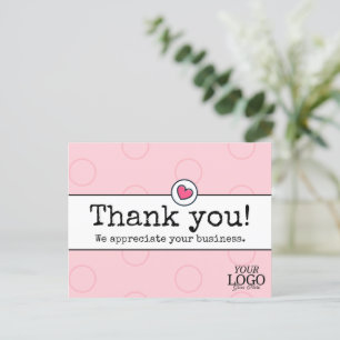 Carte Postale Rose Pâle Élégant Avec Cœur Entreprise Merci