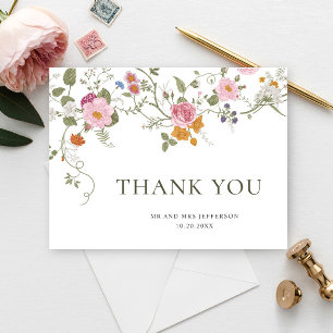 Carte Postale Rose Pâle Élégant Bohème Fleur de Remerciement