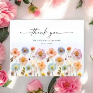 Carte Postale Rose Pâle Élégant Bohème Fleur Sauvage Merci