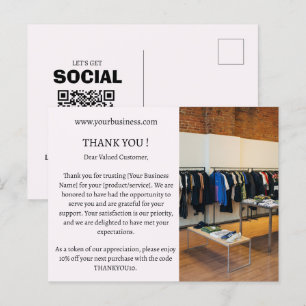 Carte Postale Rose Pâle Minimaliste Remerciement pour Entreprise