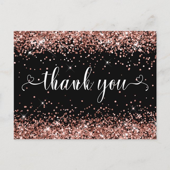 Carte Postale Rose Parties scintillant or Black Sweet 16 Coeurs  (Devant)