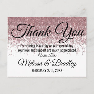 Carte Postale Rose Parties scintillant or étincelles Merci blanc