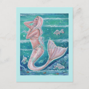 Carte Postale Rose Pearl mermaid art par Renee Lavoie