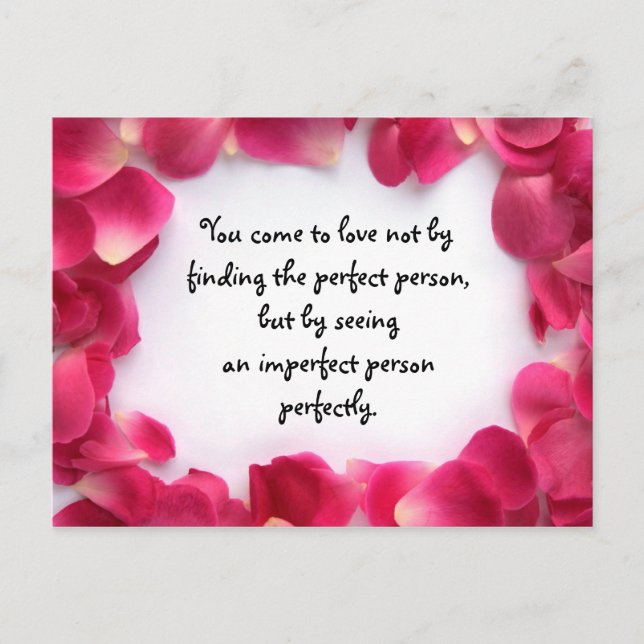 Carte postale rose Petal avec citation d'amour (Devant)