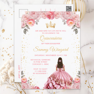 Carte Postale Rose Pink Princess Florale Quinceañera
