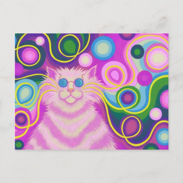 Carte postale rose psy-chat-lique (Devant)