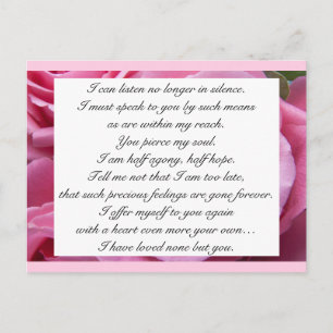 Carte Postale Rose romantique Jane Austen citation d'amour