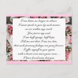Carte Postale Rose romantique Jane Austen citation d'amour