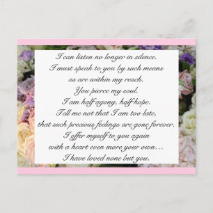 Carte Postale Rose romantique Jane Austen citation d'amour