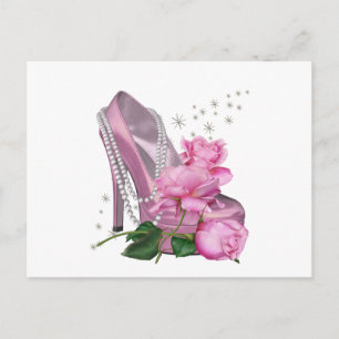 Carte Postale Rose rose à talons hauts Pretty Pink