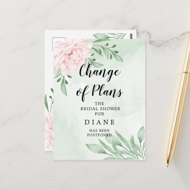 Carte Postale Rose Rose Foliage Change La Date Bridal Shower (Devant/Arrière en situation)