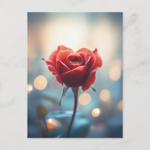 Carte Postale Rose rouge en forme de coeur avec Arrière - plan d
