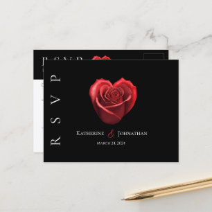 Carte Postale Rose rouge en forme de coeur moderne-RSVP-Mariage-