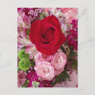 Carte Postale Rose rouge encadrée de fleurs et de Roses Assortis