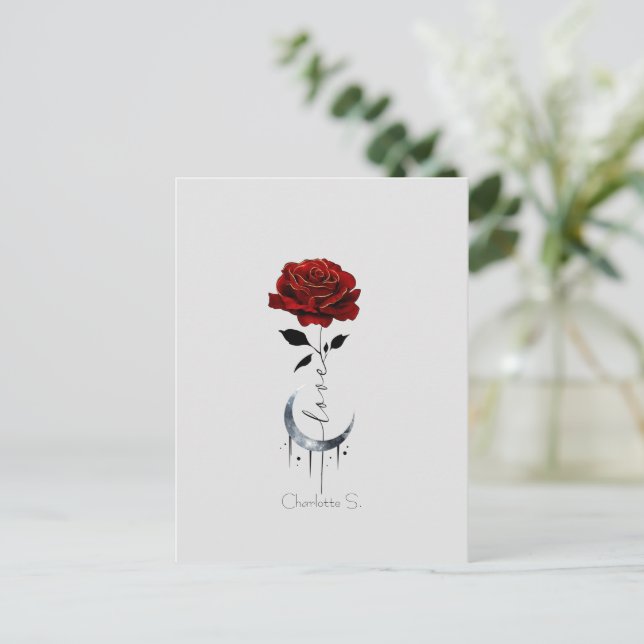 Carte Postale Rose rouge gothique et lune de croissant avec amou (Debout devant)