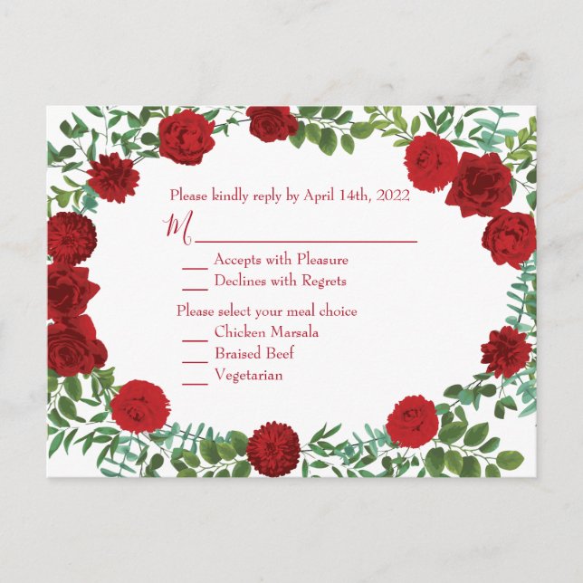Carte Postale Rose rouge Mariage élégant classique (Devant)