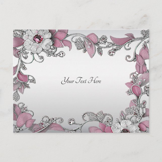 Carte postale rose Silver Blanc Floral (Devant)