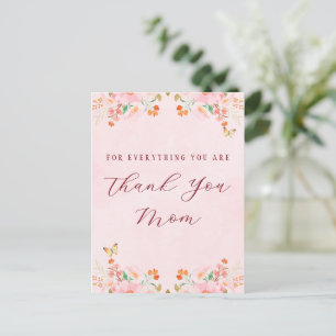 Carte Postale Rose Tendre Élégant Floral Merci Fête des Mères