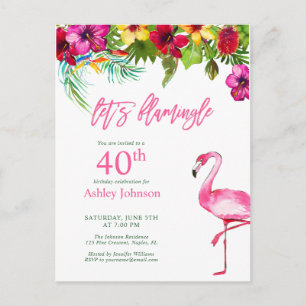 Carte Postale Rose Tropical Clair Flamant 40e Anniversaire