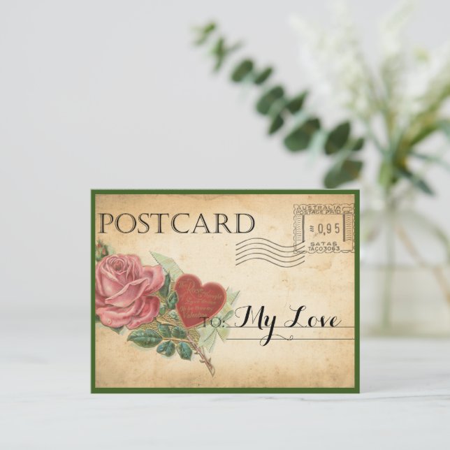 Carte Postale Rose vintage Valentine (Debout devant)