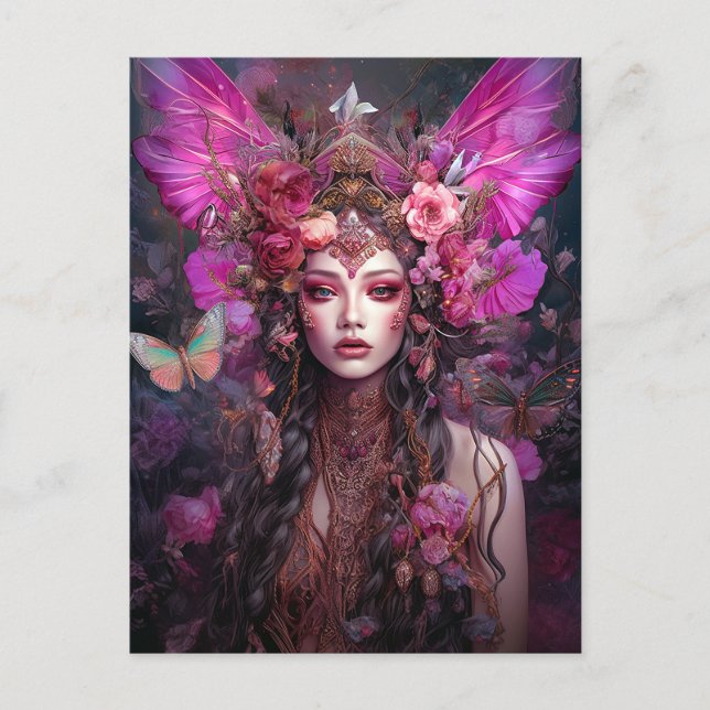 Carte Postale Rose violet Fairy Queen Imaginaire Art (Devant)
