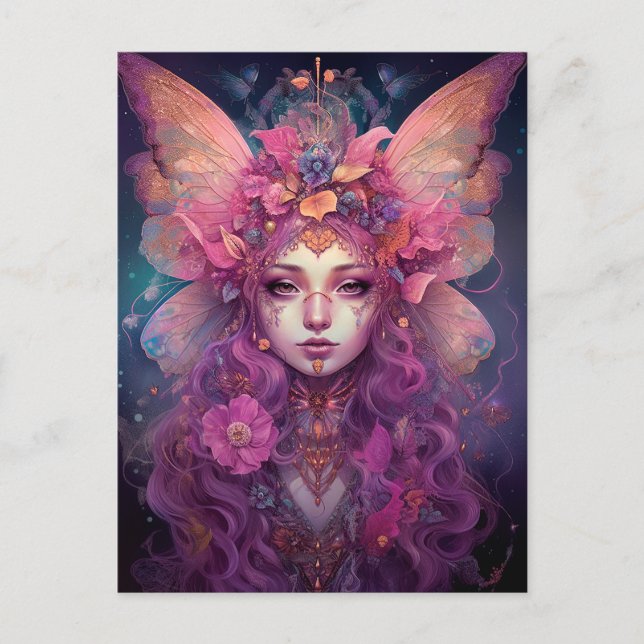 Carte Postale Rose violet Fairy Queen Imaginaire Art (Devant)