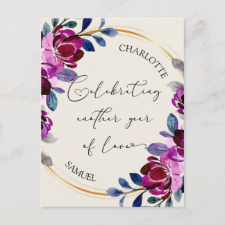Carte Postale Rose Violet Floral Célébrer l'Amour Anniversaire