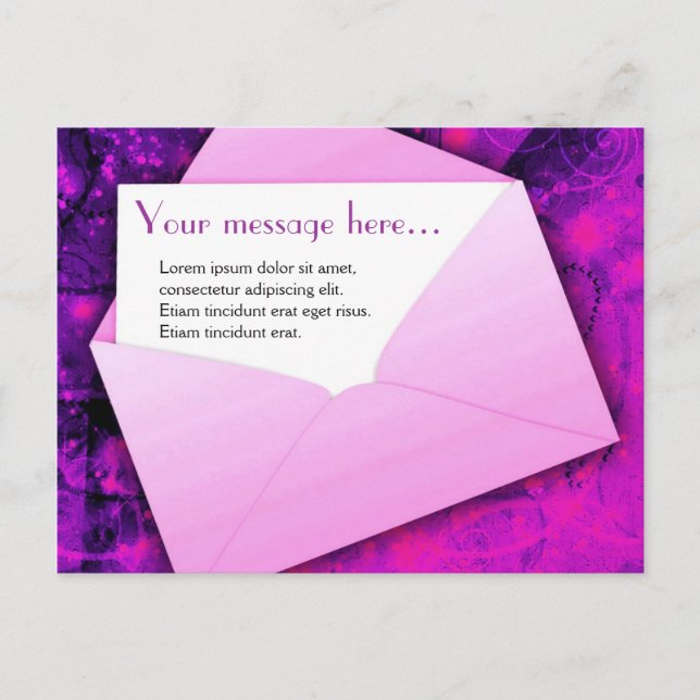 Carte postale rose & violet pour toute occasion. (Devant)