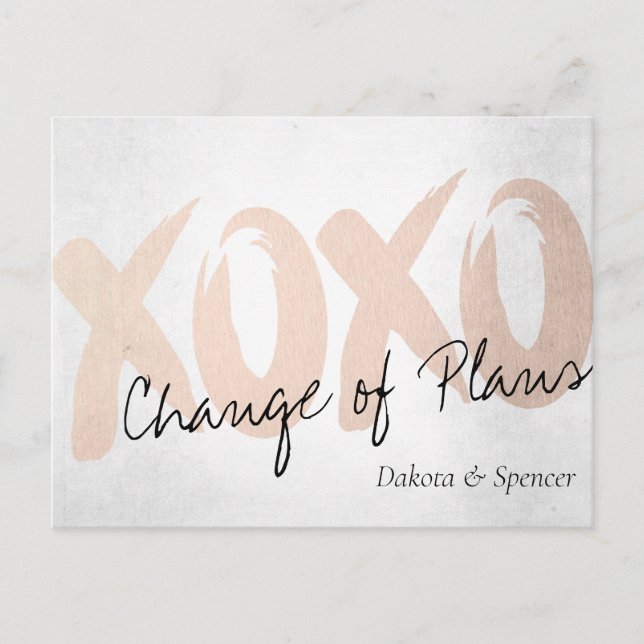 Carte Postale Rose XOXO Gold | Mariage reporté brosse (Devant)