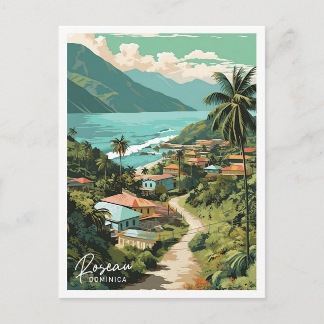 Carte Postale Roseau Dominica Art Travel Place illustration (Devant)