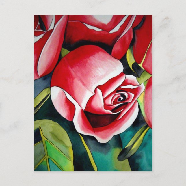 Carte Postale Rosebud rose aquarelle peinture art fleur (Devant)
