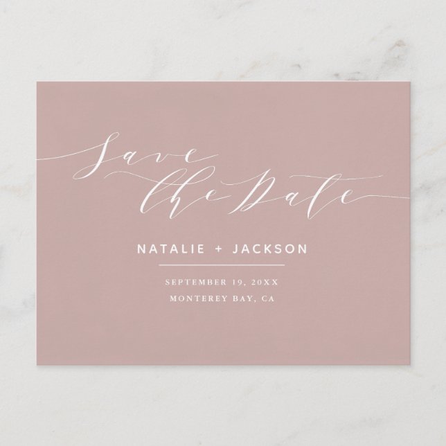 Carte Postale Rosée Dusky + mariage blanc élégant enregistrer la (Devant)