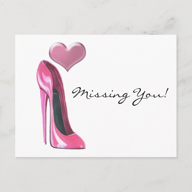 Carte Postale Rosée stiletto haute talon chaussure et coeur (Devant)