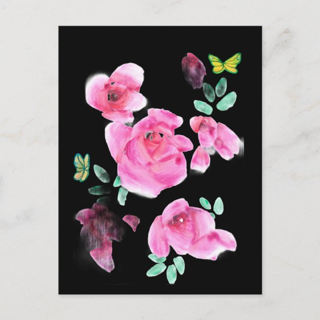 Carte postale roses à la nuit sous une lampe de ru (Devant)