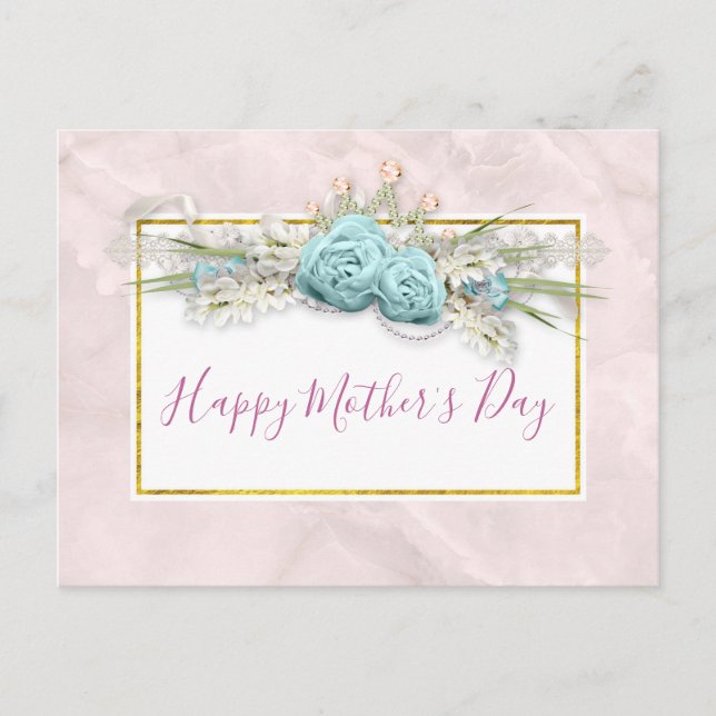 Carte Postale Roses bleus et bouquet floral de la Couronne Fête  (Devant)
