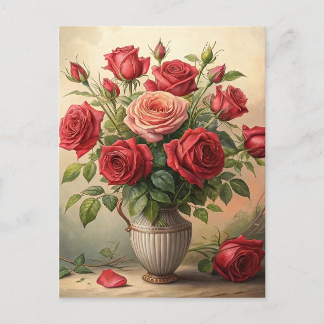 Carte Postale Roses dans le vase (Devant)