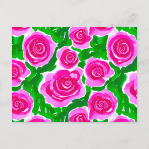 Carte Postale Roses d'aquarelle rose Fuchsia