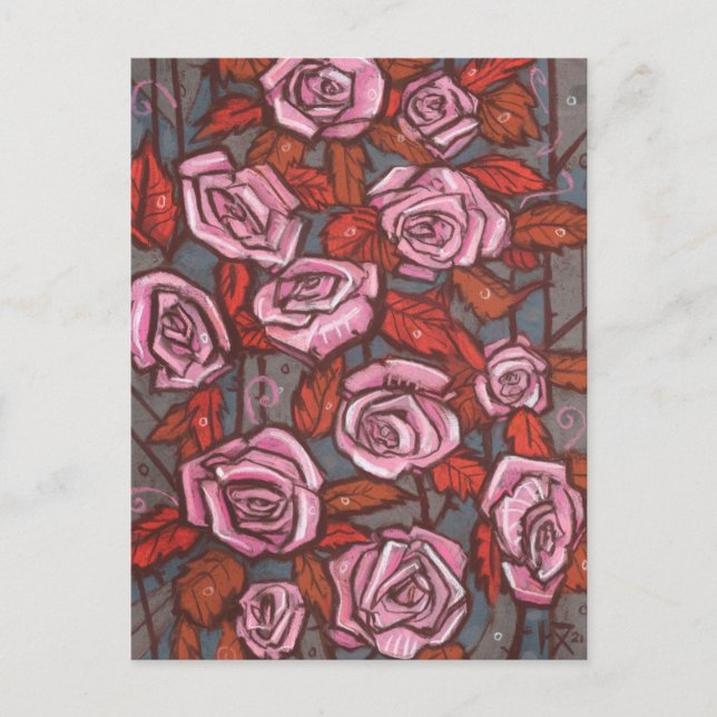 Carte Postale Roses d'Automne Art Floral Fleurs Rustiques Rose O (Devant)