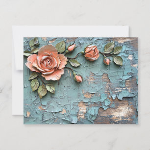 Carte Postale Roses de corail texturés sur bois Turquoise en dét