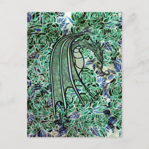 Carte Postale Roses de dragon Vert Nature Dragons Rose abstraite