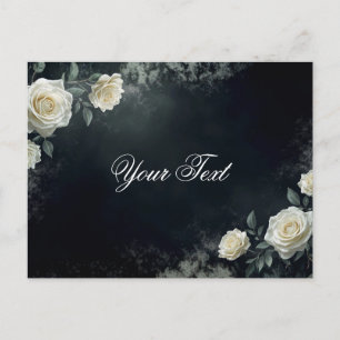Carte Postale Roses de mariage blanches élégantes sur fond noir